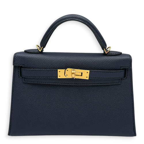 Sellier Kelly Mini Blue Indigo in Epsom Gold hardware