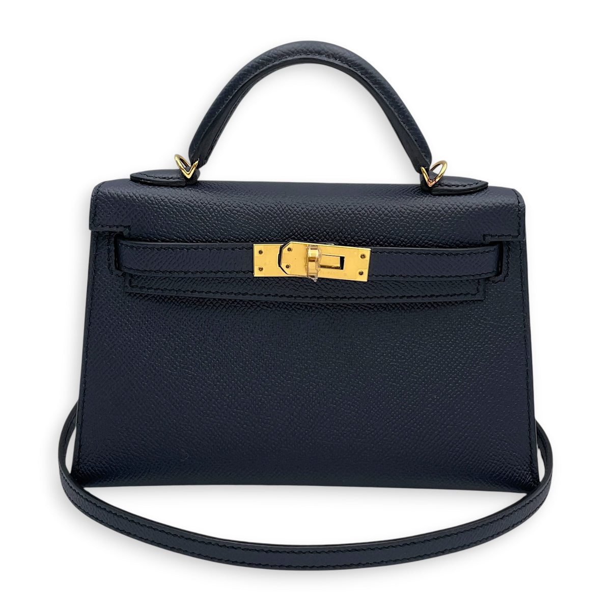 Sellier Kelly Mini Blue Indigo in Epsom Gold hardware