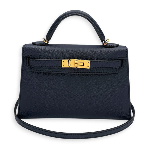 Sellier Kelly Mini Blue Indigo in Epsom Gold hardware