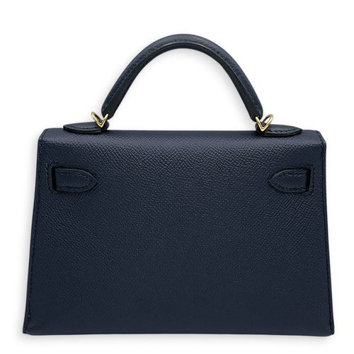 Sellier Kelly Mini Blue Indigo in Epsom Gold hardware