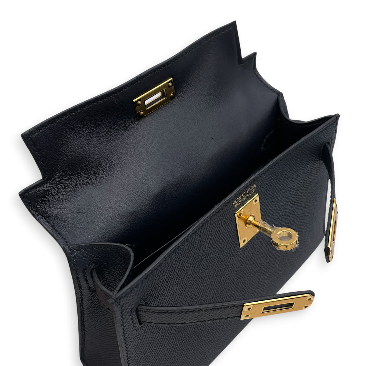 Sellier Kelly Mini Blue Indigo in Epsom Gold hardware