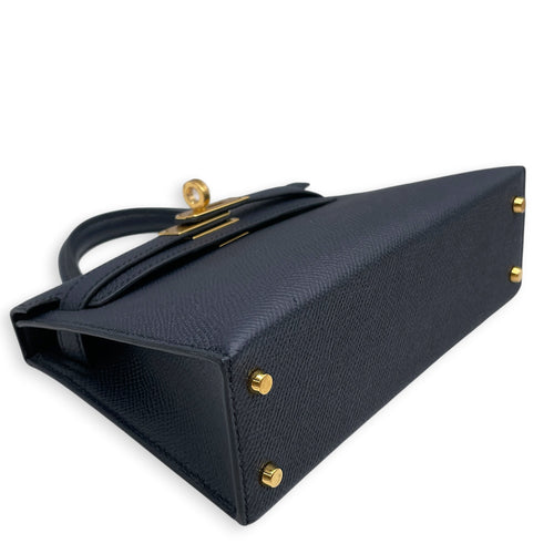 Sellier Kelly Mini Blue Indigo in Epsom Gold hardware