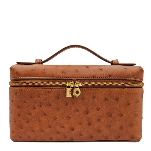 Extra Pocket L19 Brown Crossbody Bag in Ostrich Gold hardware