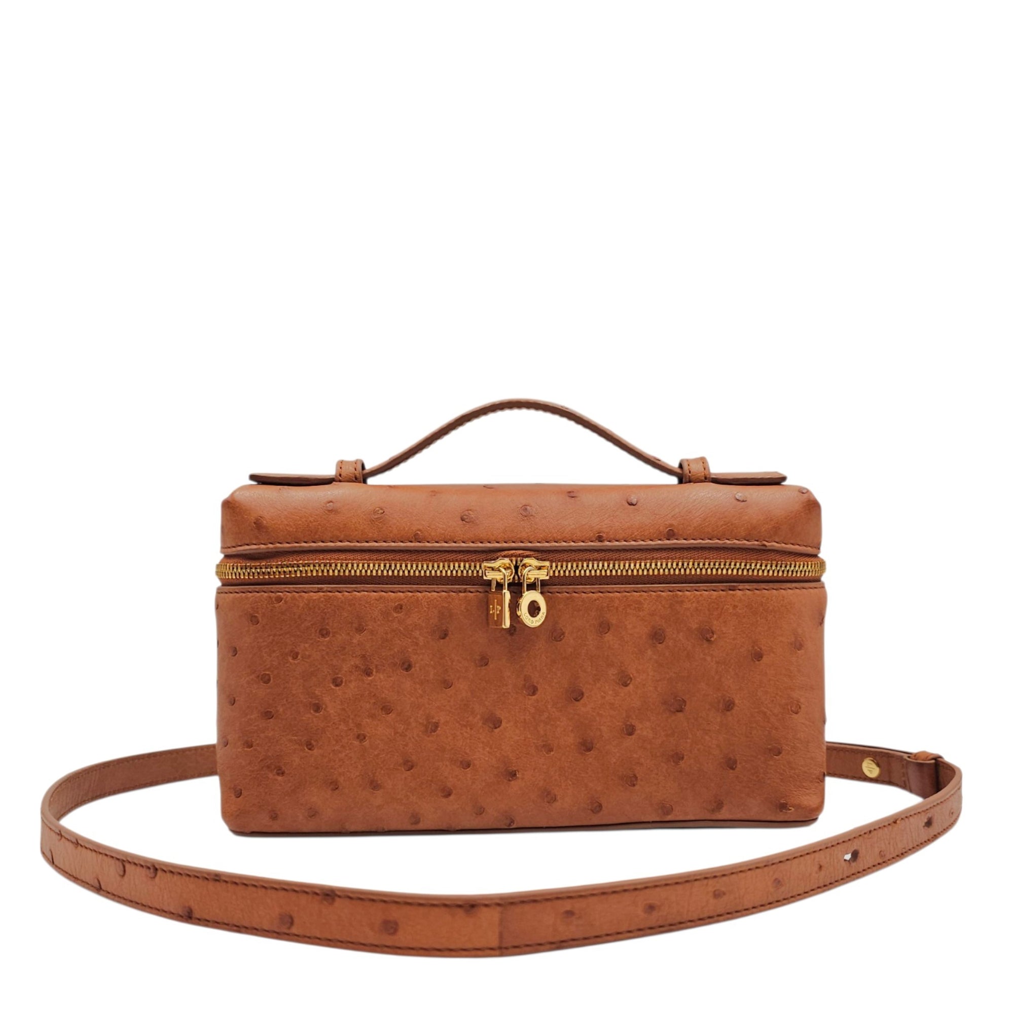 Extra Pocket L19 Brown Crossbody Bag in Ostrich Gold hardware