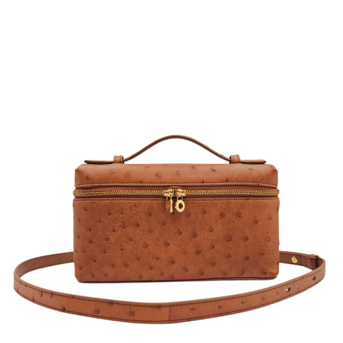 Extra Pocket L19 Brown Crossbody Bag in Ostrich Gold hardware