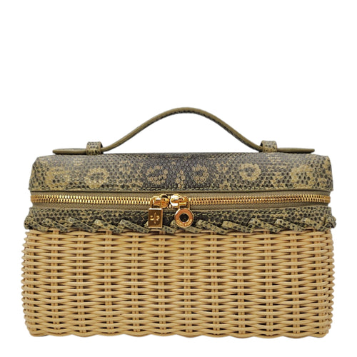 East-West Wicker Ombré  19cm Grey Top Handle Bag in Rattan Gold hardware
