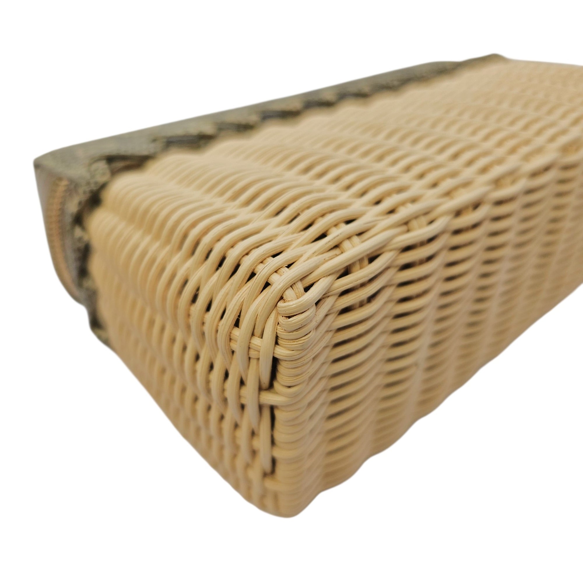 East-West Wicker Ombré  19cm Grey Top Handle Bag in Rattan Gold hardware