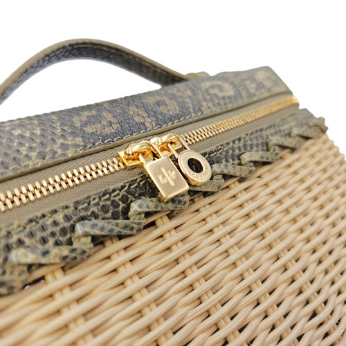 East-West Wicker Ombré  19cm Grey Top Handle Bag in Rattan Gold hardware
