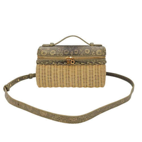 East-West Wicker Ombré  19cm Grey Top Handle Bag in Rattan Gold hardware