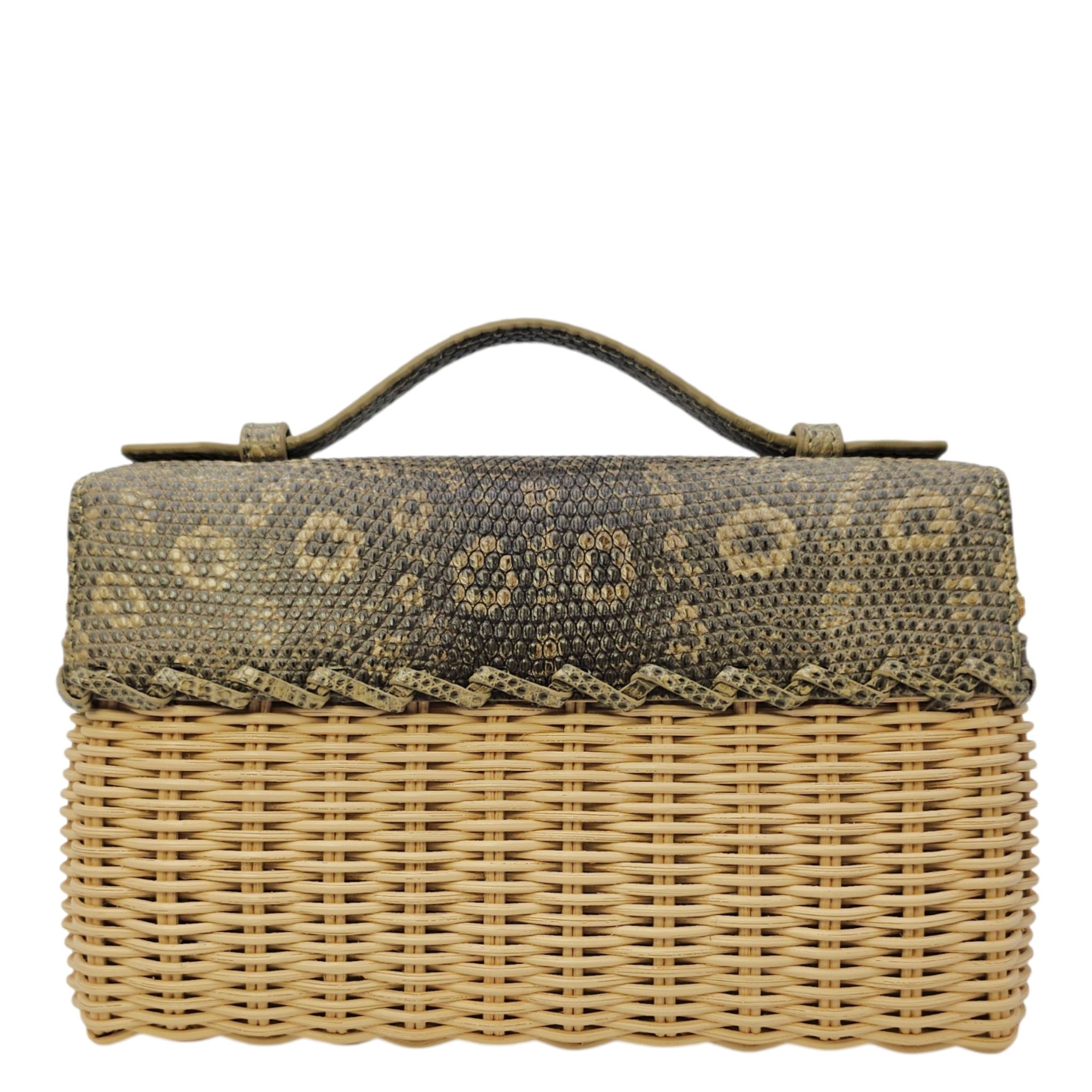 East-West Wicker Ombré  19cm Grey Top Handle Bag in Rattan Gold hardware
