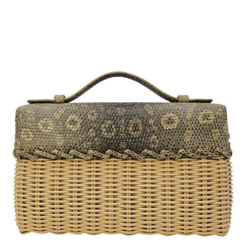 East-West Wicker Ombré  19cm Grey Top Handle Bag in Rattan Gold hardware