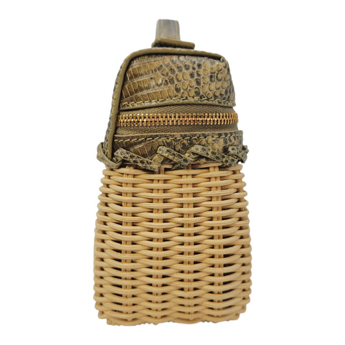 East-West Wicker Ombré  19cm Grey Top Handle Bag in Rattan Gold hardware