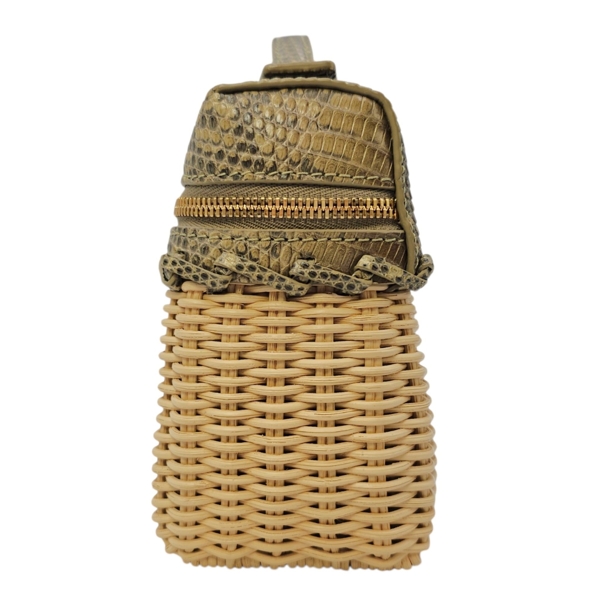 East-West Wicker Ombré  19cm Grey Top Handle Bag in Rattan Gold hardware