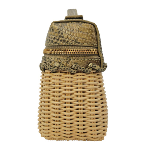East-West Wicker Ombré  19cm Grey Top Handle Bag in Rattan Gold hardware