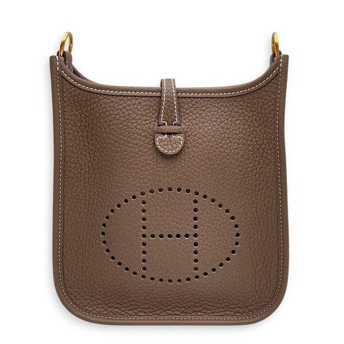 Evelyne Mini Etoupe in Clemence Gold hardware