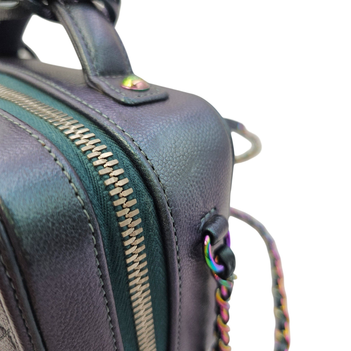 Iridescent Quilted CC Filigree Mini Blue Vanity Case in Caviar Leather Iridescent hardware