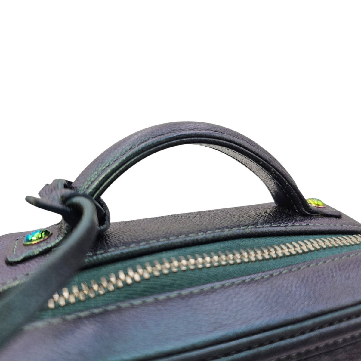 Iridescent Quilted CC Filigree Mini Blue Vanity Case in Caviar Leather Iridescent hardware