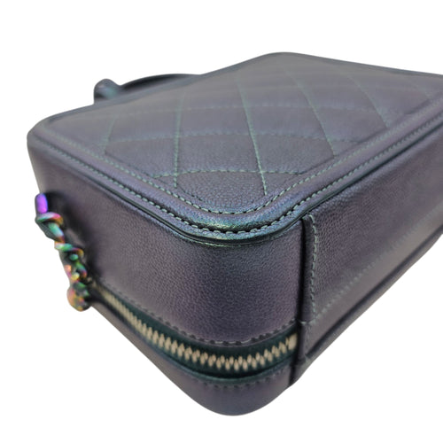 Iridescent Quilted CC Filigree Mini Blue Vanity Case in Caviar Leather Iridescent hardware