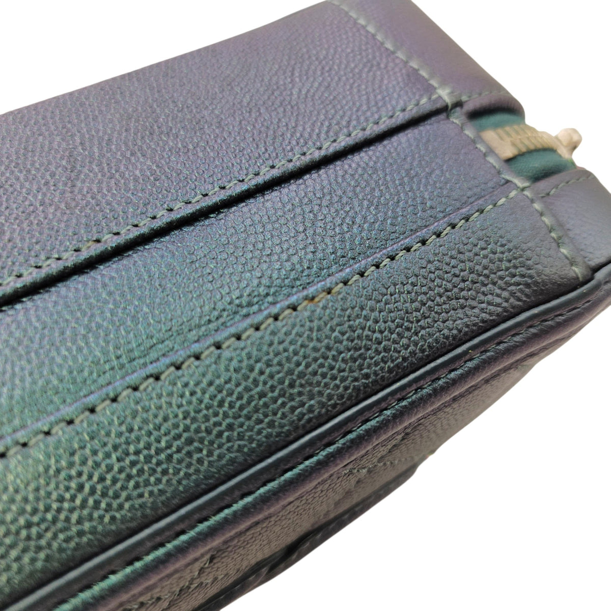Iridescent Quilted CC Filigree Mini Blue Vanity Case in Caviar Leather Iridescent hardware