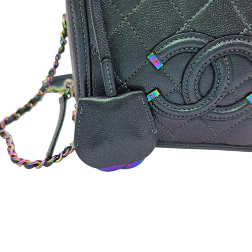 Iridescent Quilted CC Filigree Mini Blue Vanity Case in Caviar Leather Iridescent hardware