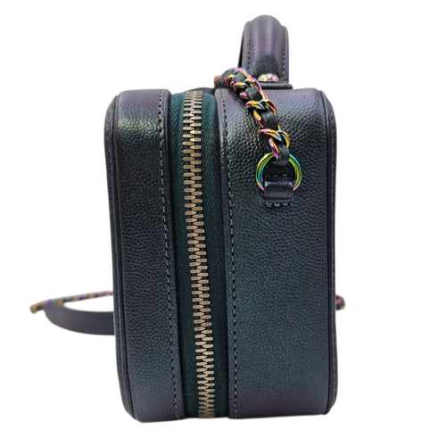 Iridescent Quilted CC Filigree Mini Blue Vanity Case in Caviar Leather Iridescent hardware