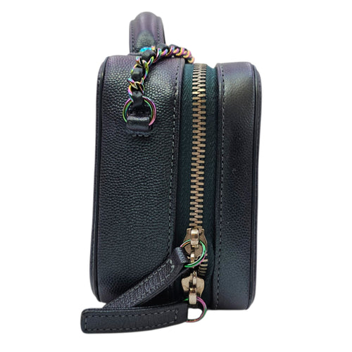 Iridescent Quilted CC Filigree Mini Blue Vanity Case in Caviar Leather Iridescent hardware