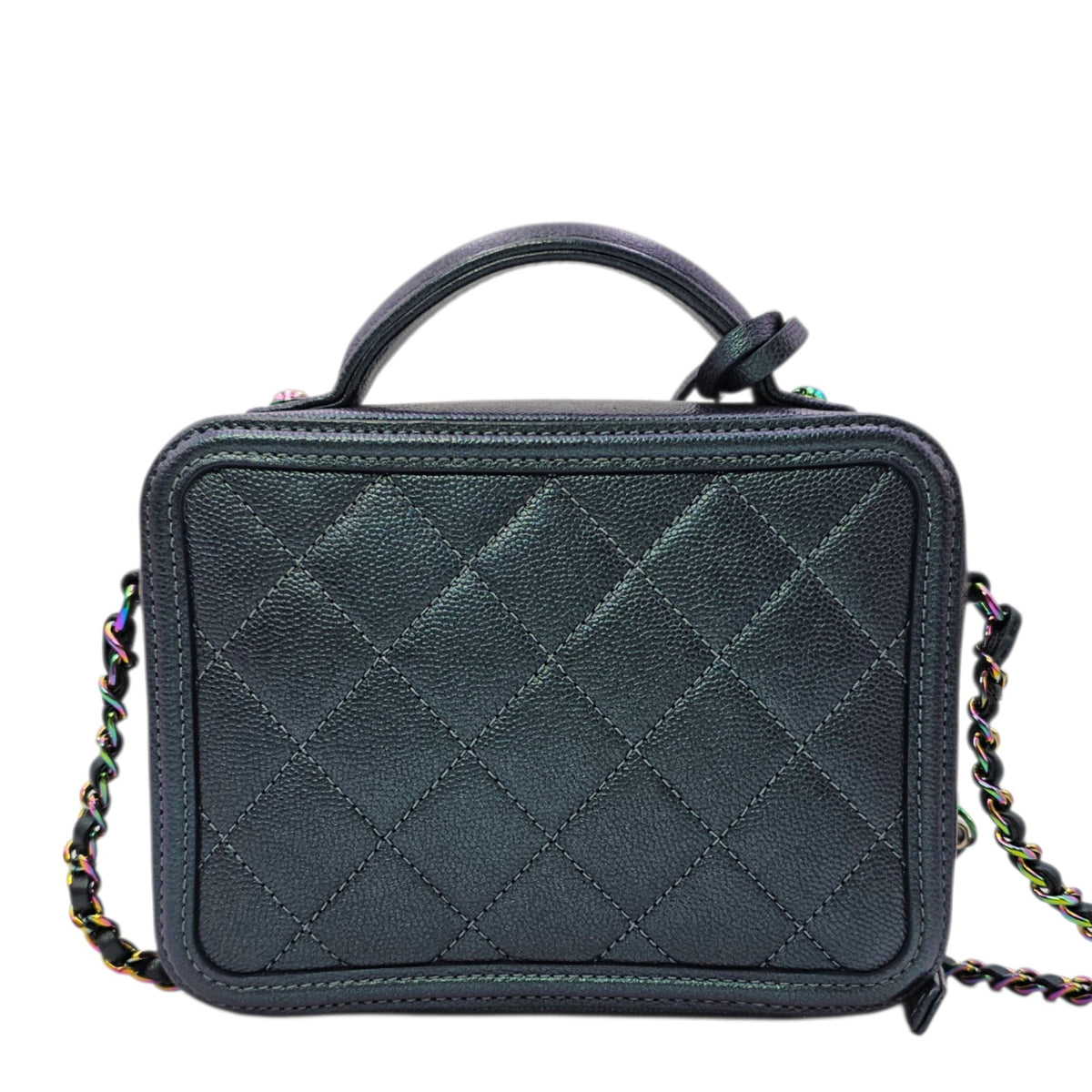 Iridescent Quilted CC Filigree Mini Blue Vanity Case in Caviar Leather Iridescent hardware
