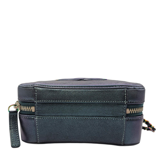 Iridescent Quilted CC Filigree Mini Blue Vanity Case in Caviar Leather Iridescent hardware