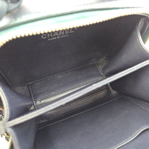 Iridescent Quilted CC Filigree Mini Blue Vanity Case in Caviar Leather Iridescent hardware