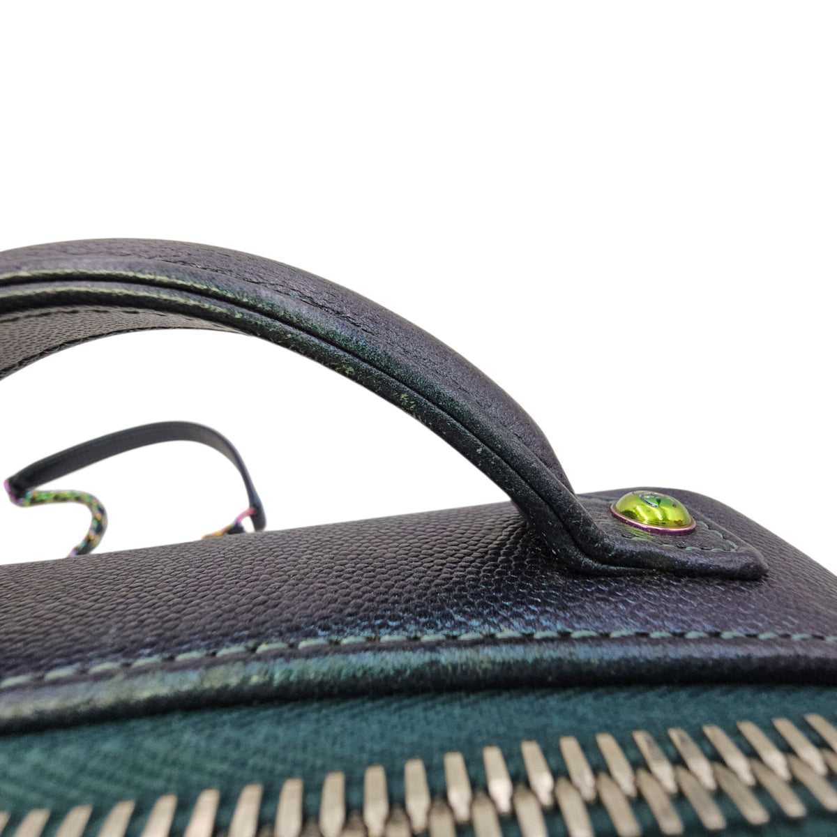 Iridescent Quilted CC Filigree Mini Blue Vanity Case in Caviar Leather Iridescent hardware