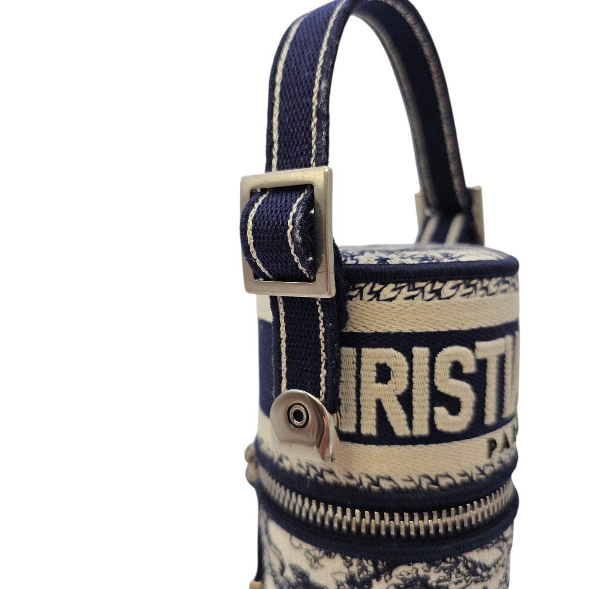 La Collection Privee Toile de Jouy Perfume Case 100 ml Navy Blue Top Handle Bag in Jacquard Silver hardware