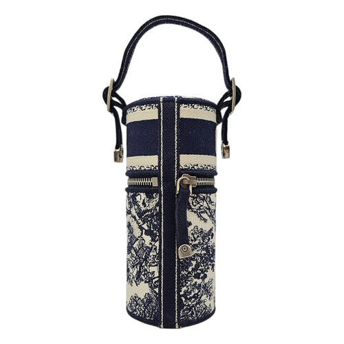 La Collection Privee Toile de Jouy Perfume Case 100 ml Navy Blue Top Handle Bag in Jacquard Silver hardware