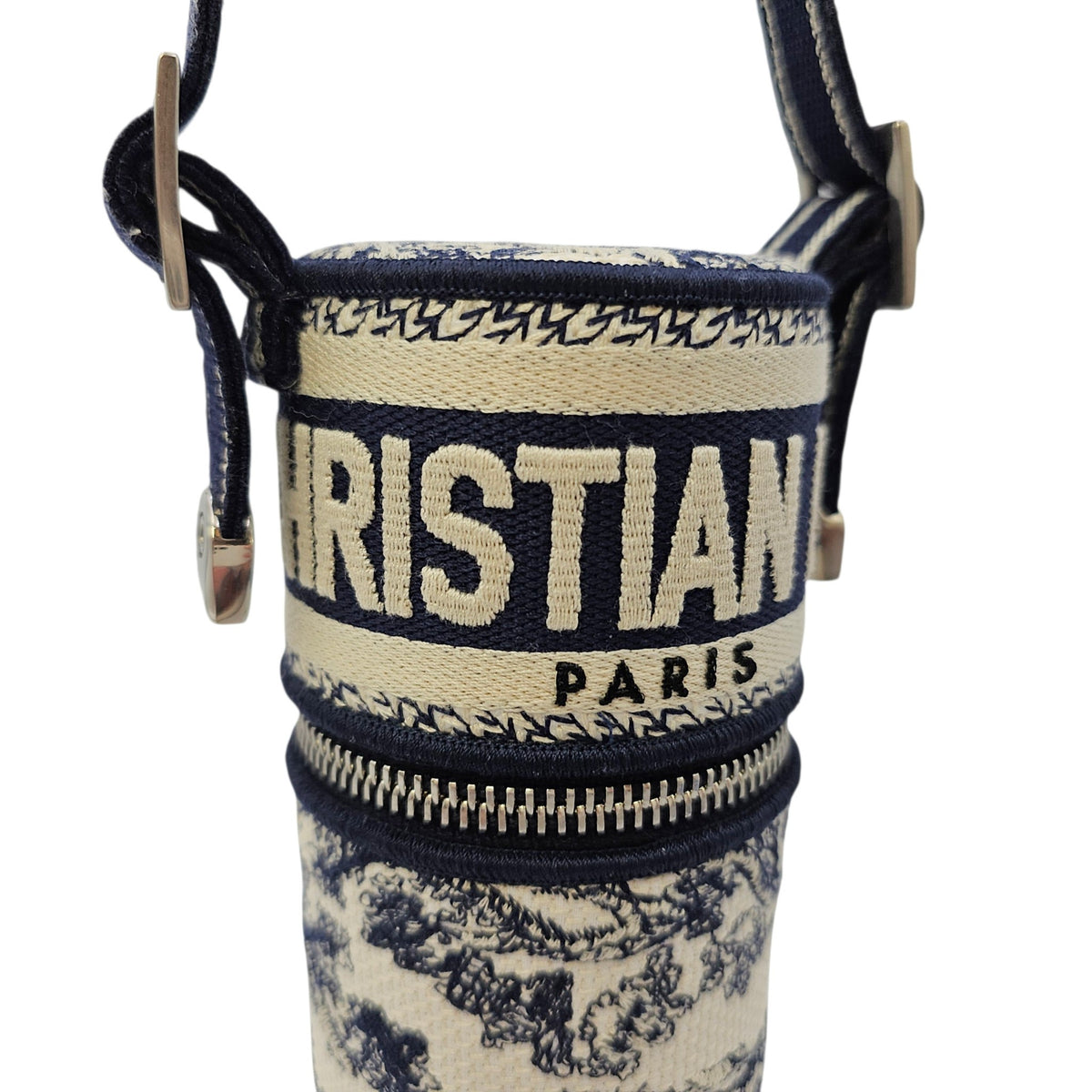 La Collection Privee Toile de Jouy Perfume Case 100 ml Navy Blue Top Handle Bag in Jacquard Silver hardware