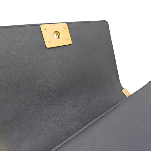 Le Boy with Top Handle Medium Blue Top Handle Bag in Orylag Rabbit Fur/Calfskin Gold hardware