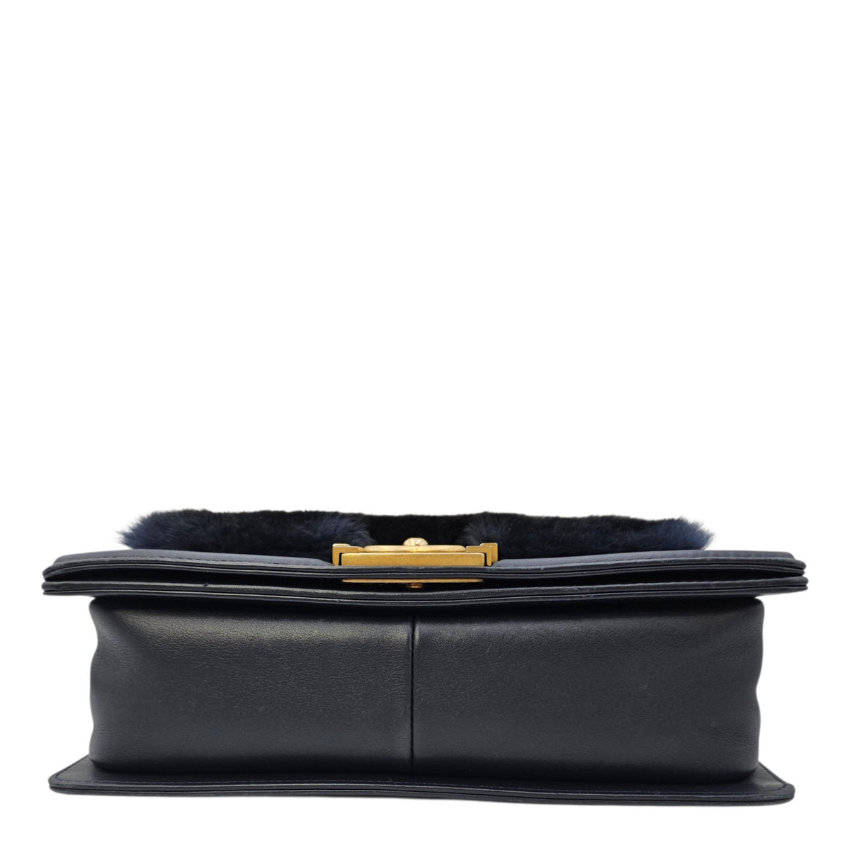 Le Boy with Top Handle Medium Blue Top Handle Bag in Orylag Rabbit Fur/Calfskin Gold hardware