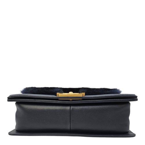 Le Boy with Top Handle Medium Blue Top Handle Bag in Orylag Rabbit Fur/Calfskin Gold hardware
