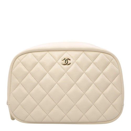 Vanity White Pouch in Caviar Leather Gold hardware