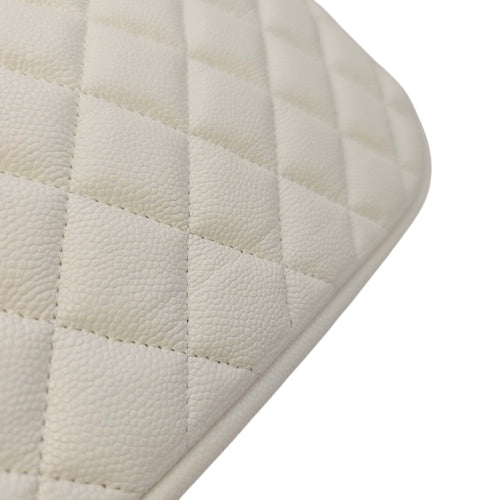Vanity White Pouch in Caviar Leather Gold hardware