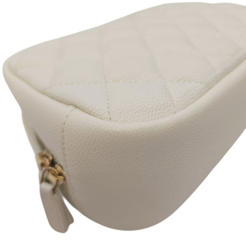 Vanity White Pouch in Caviar Leather Gold hardware