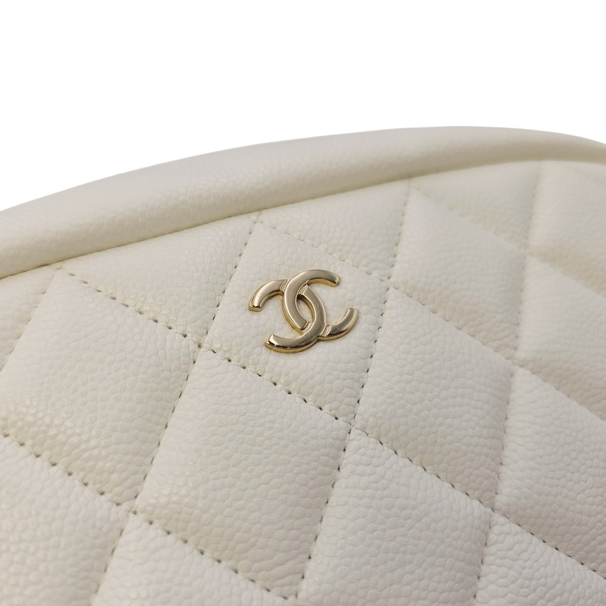 Vanity White Pouch in Caviar Leather Gold hardware