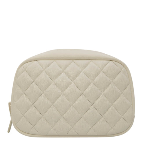 Vanity White Pouch in Caviar Leather Gold hardware