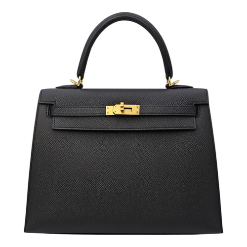 Sellier Kelly 25 Noir in Epsom Gold hardware