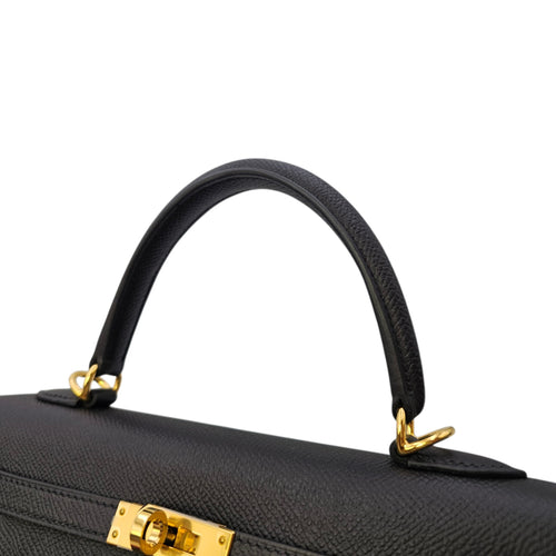 Sellier Kelly 25 Noir in Epsom Gold hardware