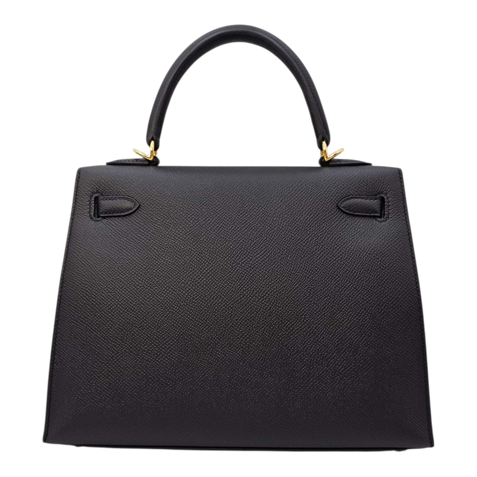 Sellier Kelly 25 Noir in Epsom Gold hardware