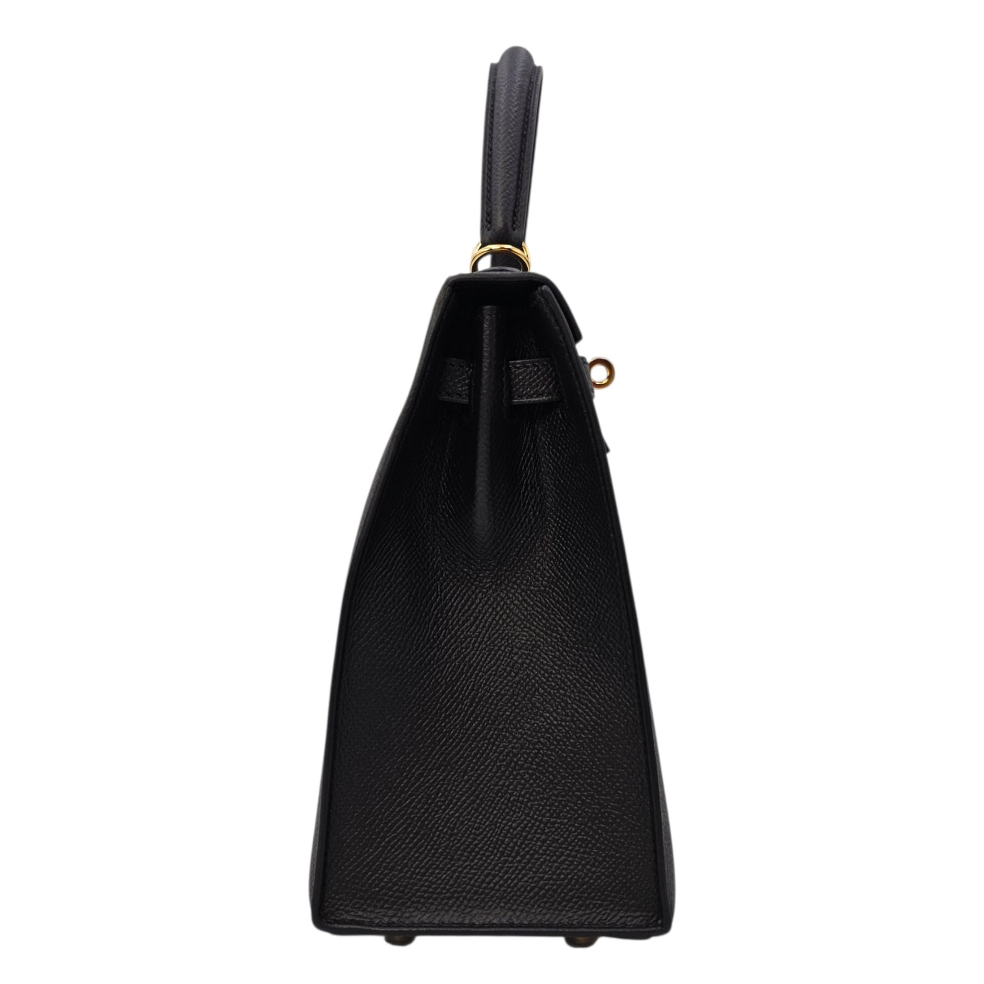 Sellier Kelly 25 Noir in Epsom Gold hardware