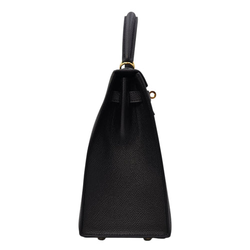 Sellier Kelly 25 Noir in Epsom Gold hardware