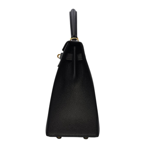 Sellier Kelly 25 Noir in Epsom Gold hardware