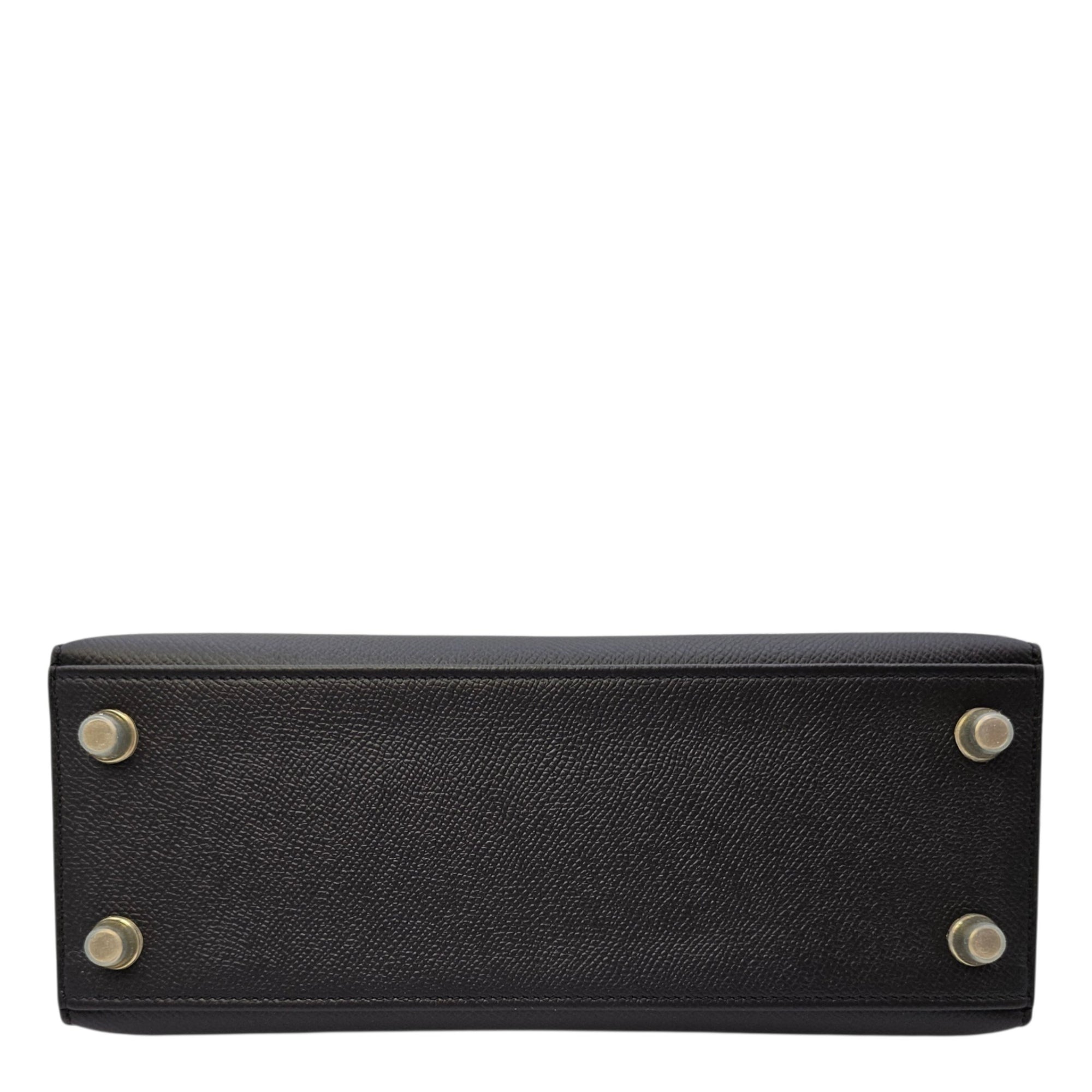 Sellier Kelly 25 Noir in Epsom Gold hardware
