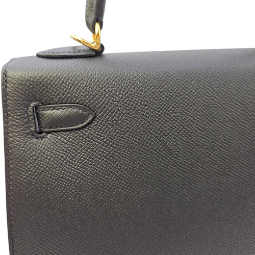 Sellier Kelly 25 Noir in Epsom Gold hardware