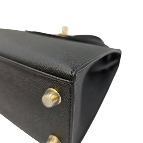 Sellier Kelly 25 Noir in Epsom Gold hardware